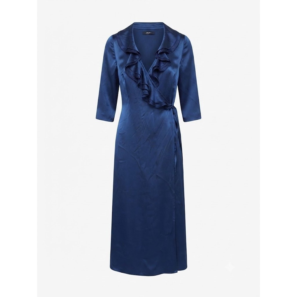 $800 Joseph Dress Womens S Midnight Blue Ruffled Silk Wrap Dress Luxury Elegant